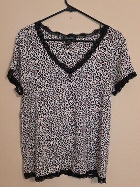 Leopard Print Pajama Casual Top Size L